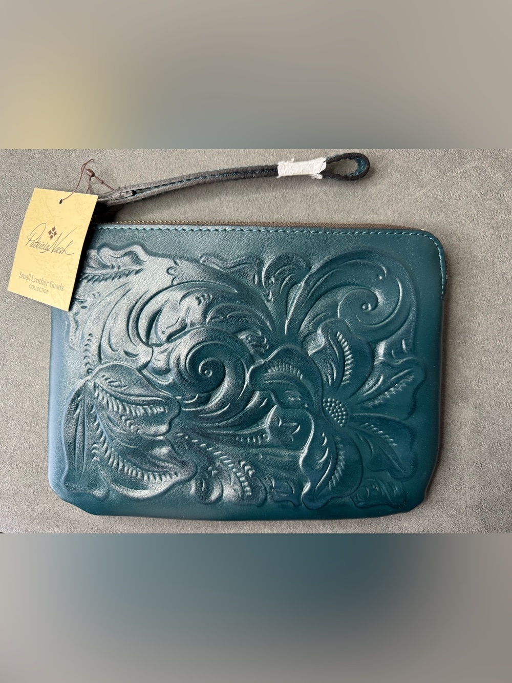 Patricia Nash Cassini Blue Coral Tooled Leather Wristlet Clutch NWT